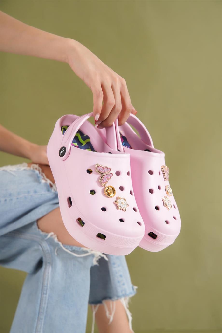 Allis Crocs Pembe Kadın Kalın Tabanlı Terlik