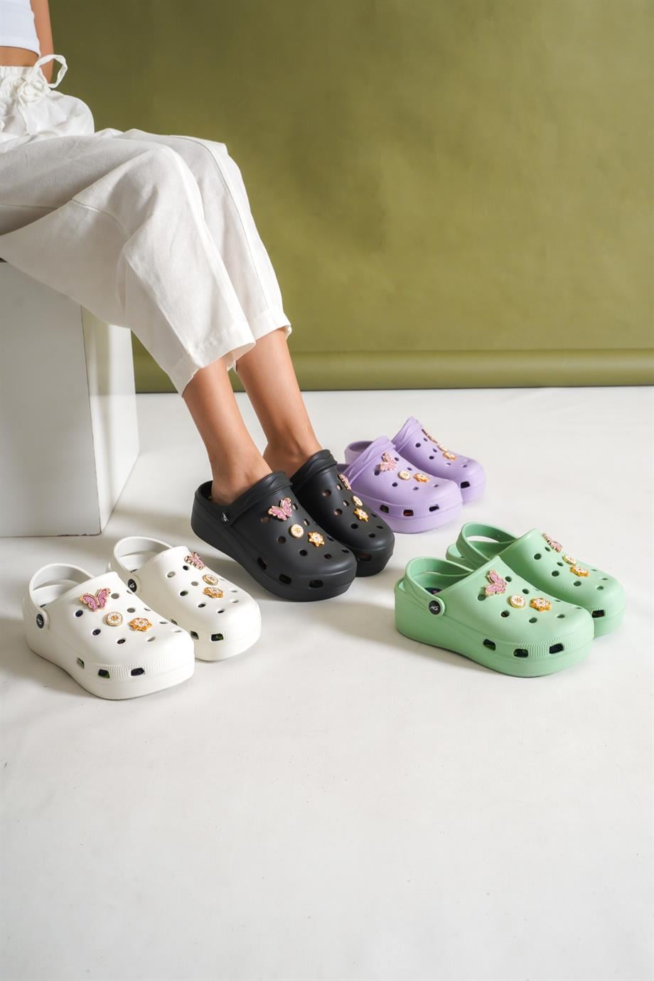 Allis Crocs Siyah Kadın Kalın Tabanlı Terlik
