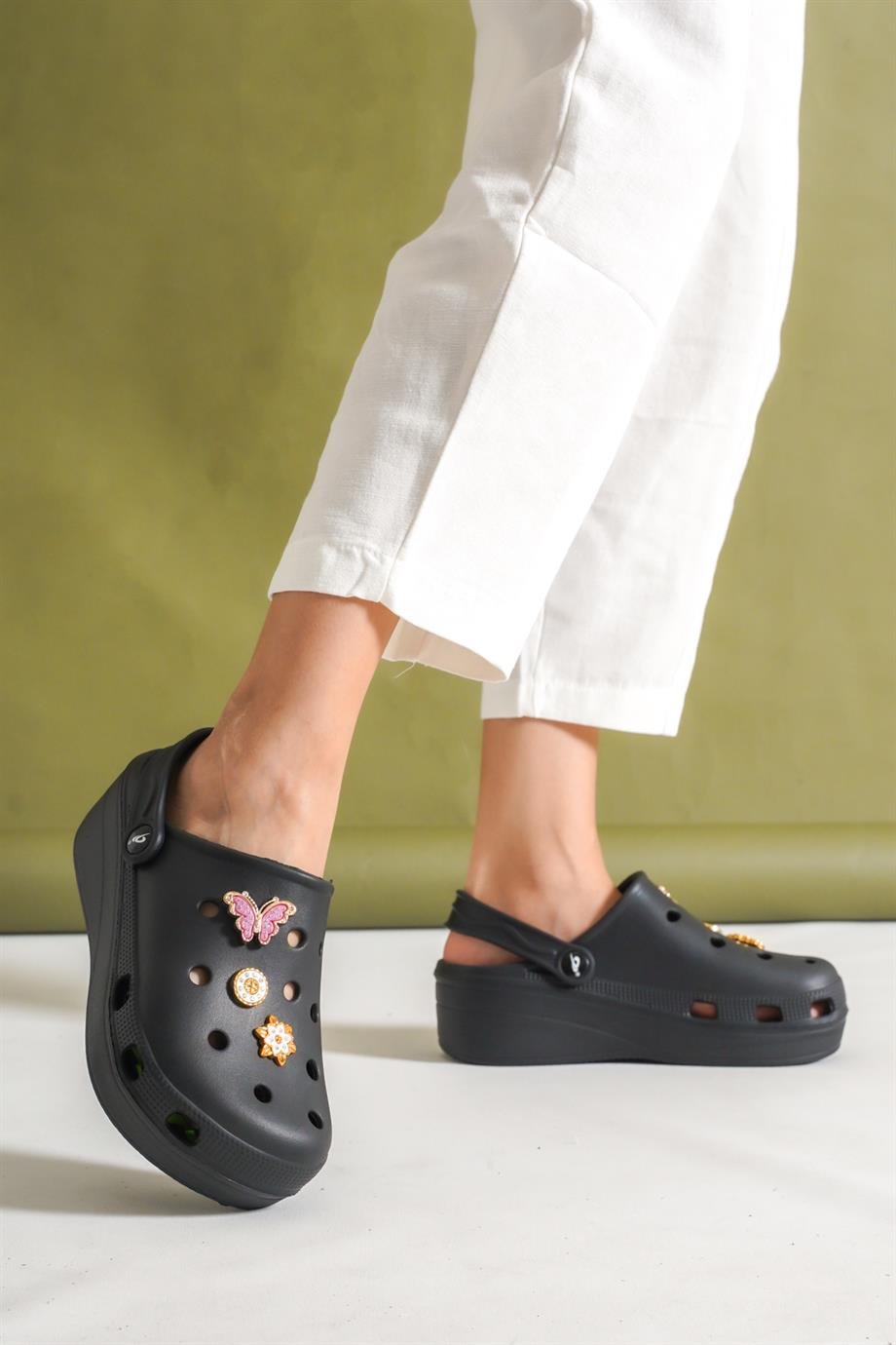 Allis Crocs Siyah Kadın Kalın Tabanlı Terlik