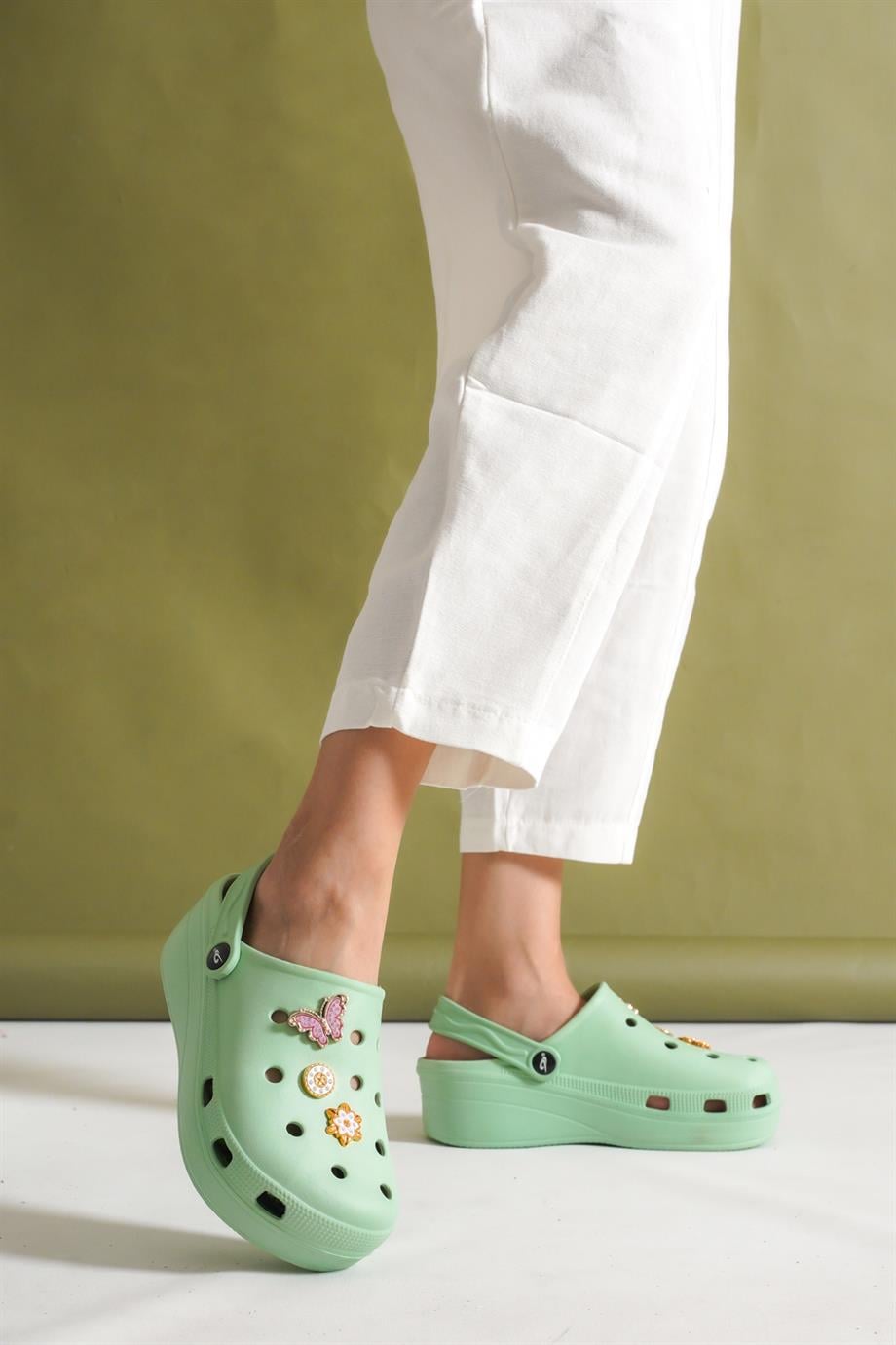 Allis Crocs Yeşil Kadın Kalın Tabanlı Terlik
