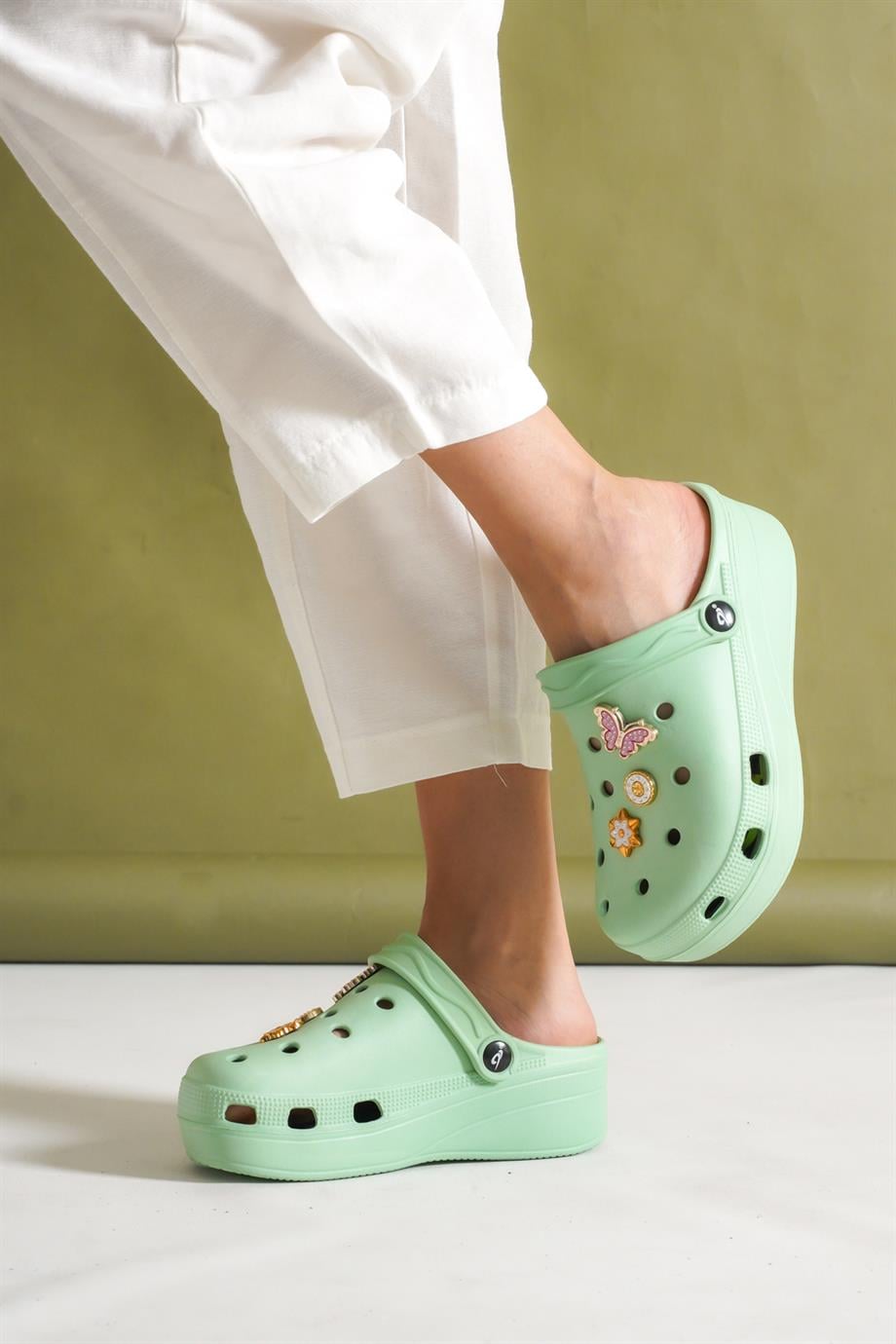 Allis Crocs Yeşil Kadın Kalın Tabanlı Terlik