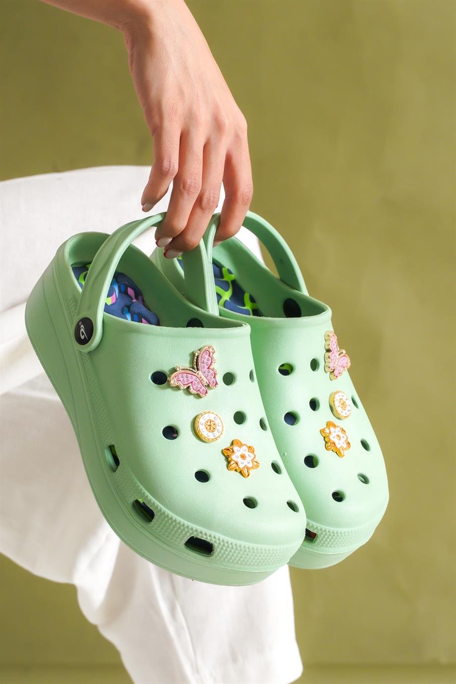 Allis Crocs Yeşil Kadın Kalın Tabanlı Terlik