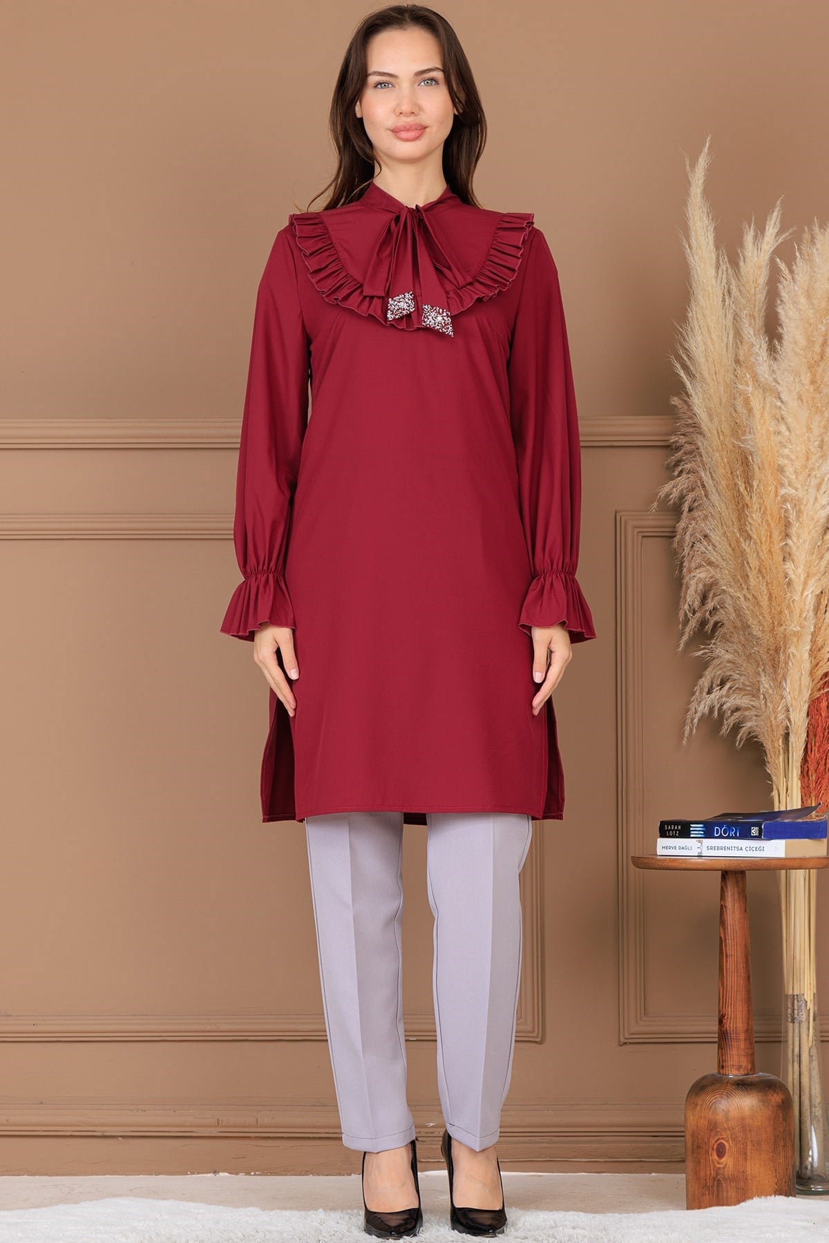 Asel Tunik Pantolon İkili Takım Bordo