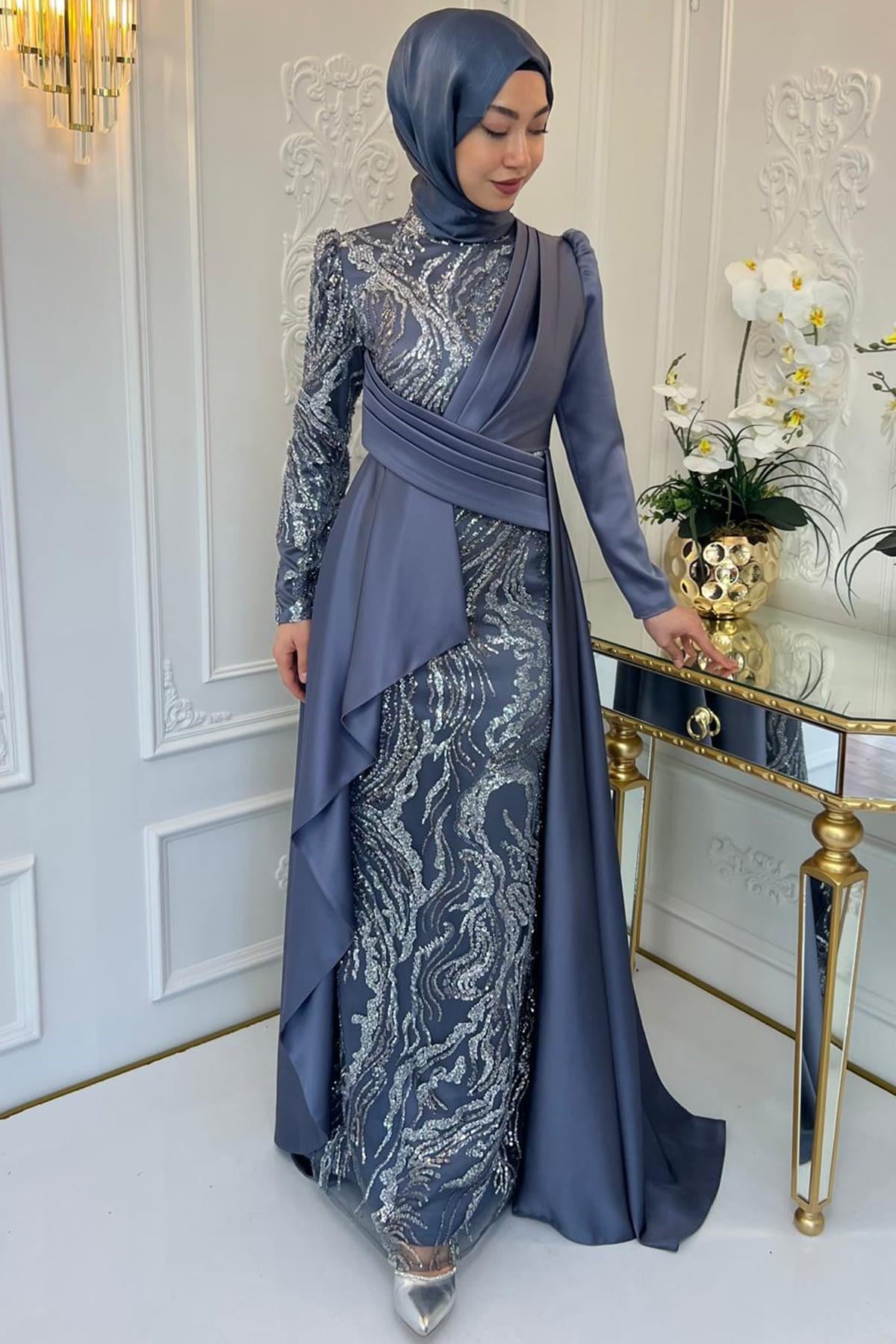 Aybüke Tesettür Abiye İndigo