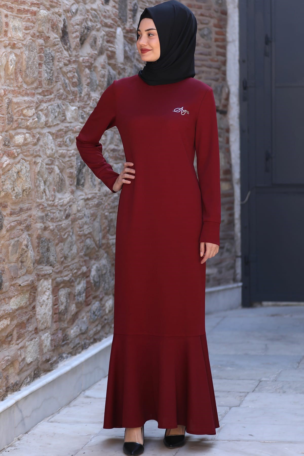 Azra Tesettür Elbise Bordo