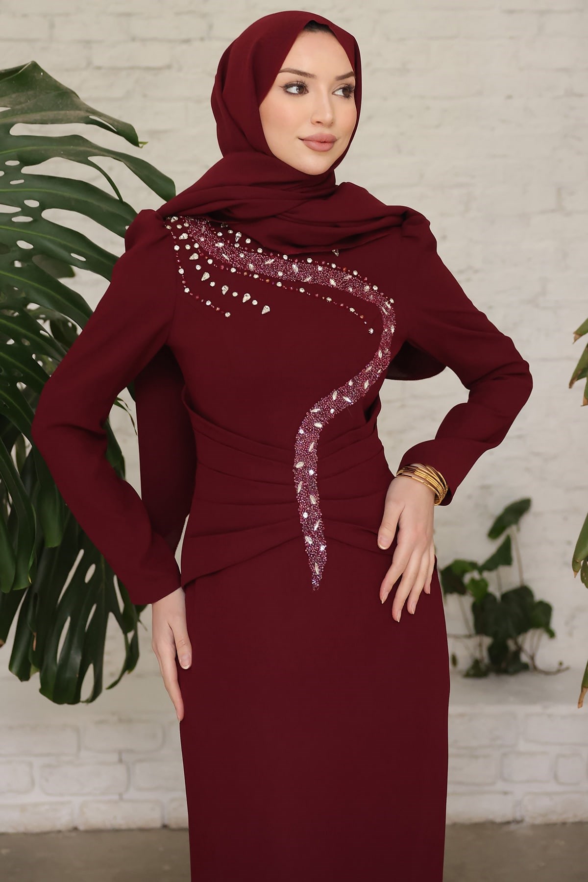 Cleopatra Tesettür Abiye Bordo