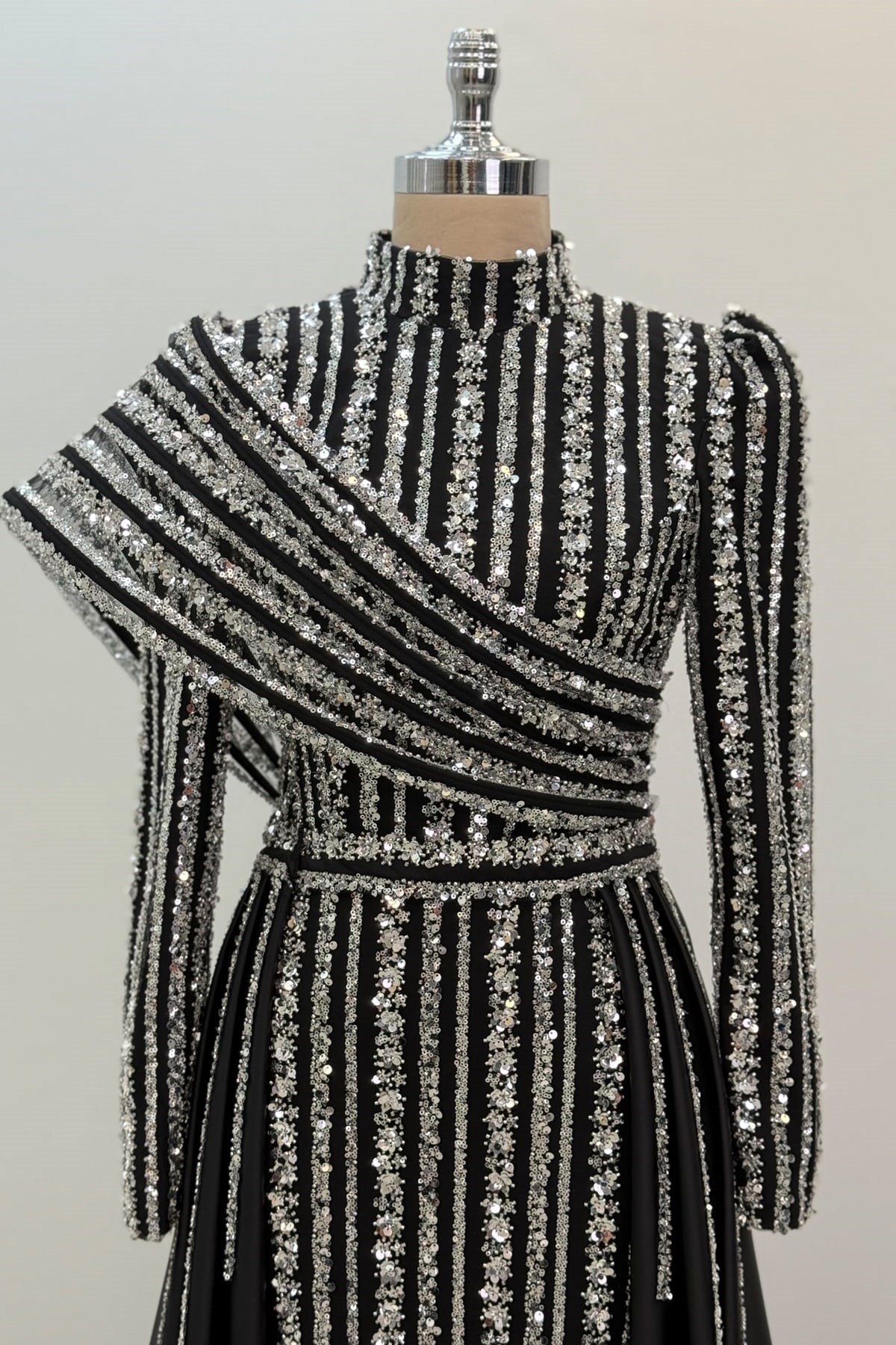 Elegance Tesettür Abiye Siyah Gümüş