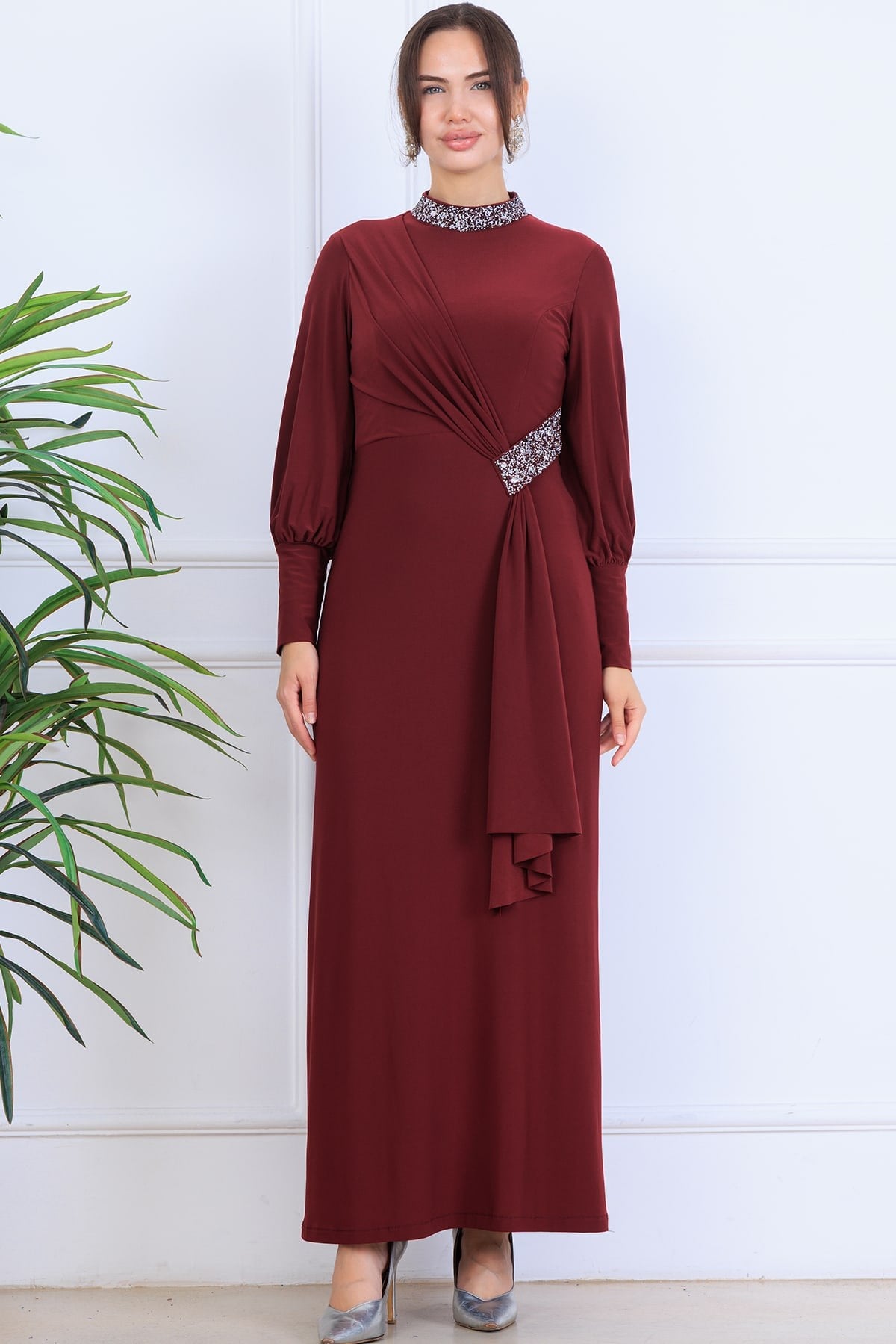 Melisa Tesettür Abiye Bordo