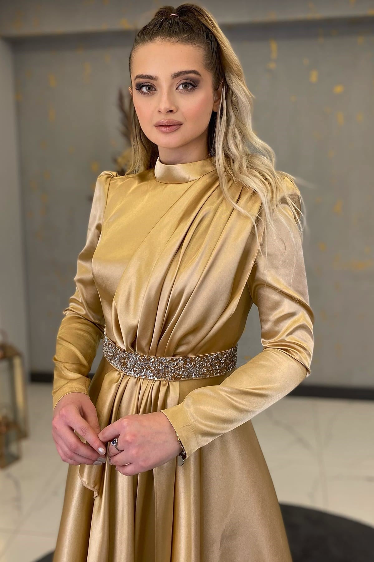 Suna Tesettür Abiye Gold