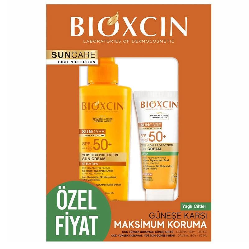 BIOXCIN SUN CARE SPF50+ YAĞLI CİLTLER ÇOK YÜKSEK KORUMALI GÜNEŞ KREMİ 50ML+ GÜNEŞ SPREYİ 200ML