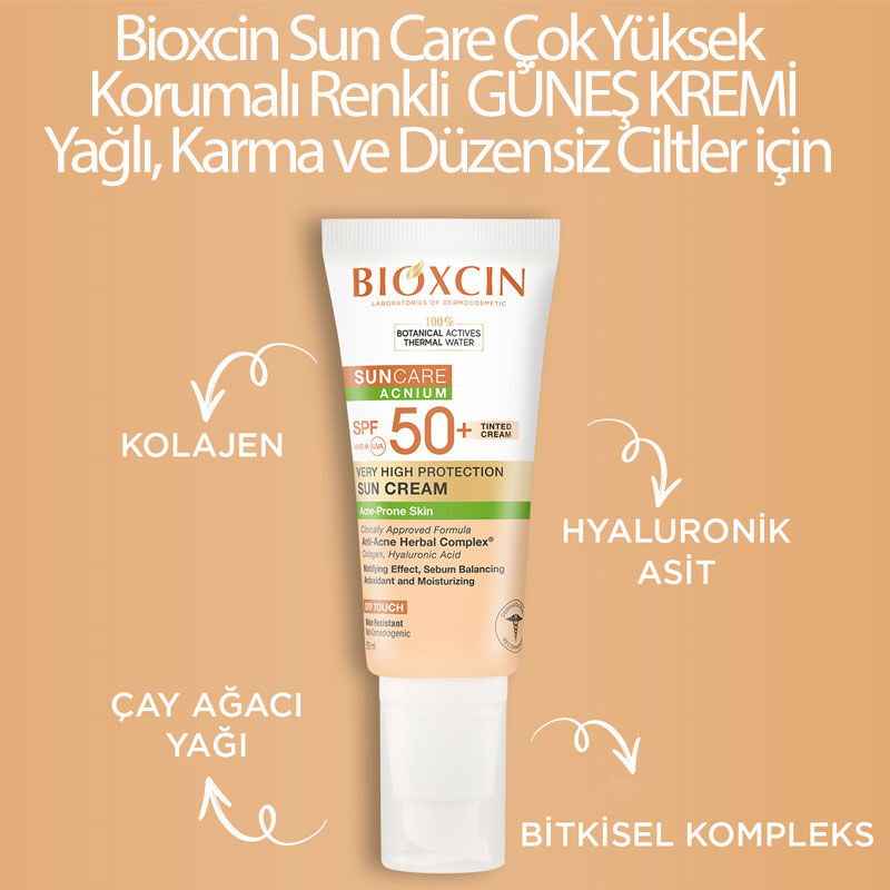 Bioxcin Suncare Acnium Tinted Spf50+ Güneş Kremi 50 ml