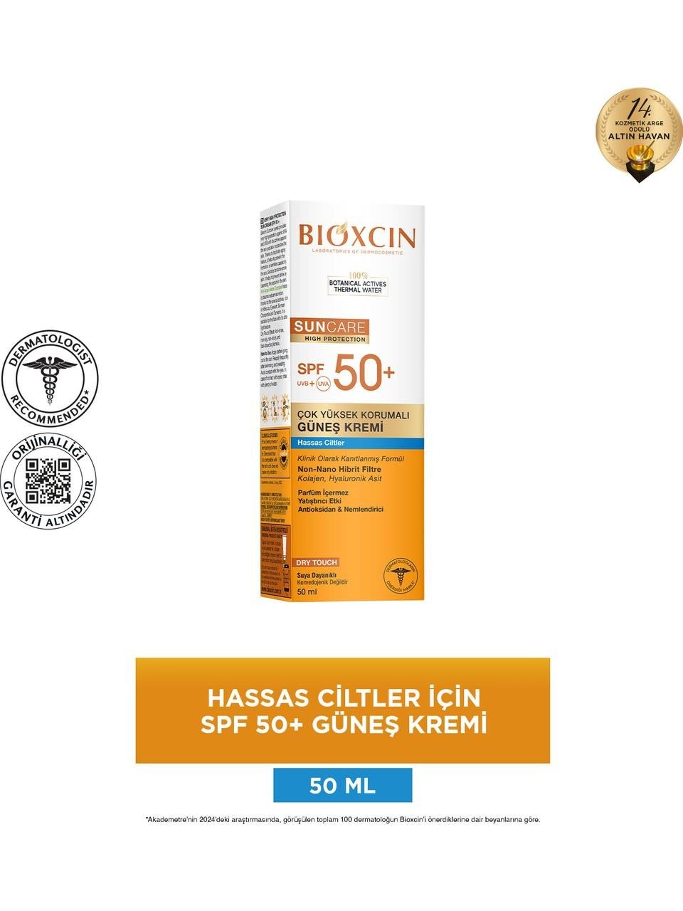BIOXCIN SUNCARE ÇOK YÜKSEK KORUMALI GÜNEŞ KREMİ HASSAS CİLTLER SPF+50 50ML