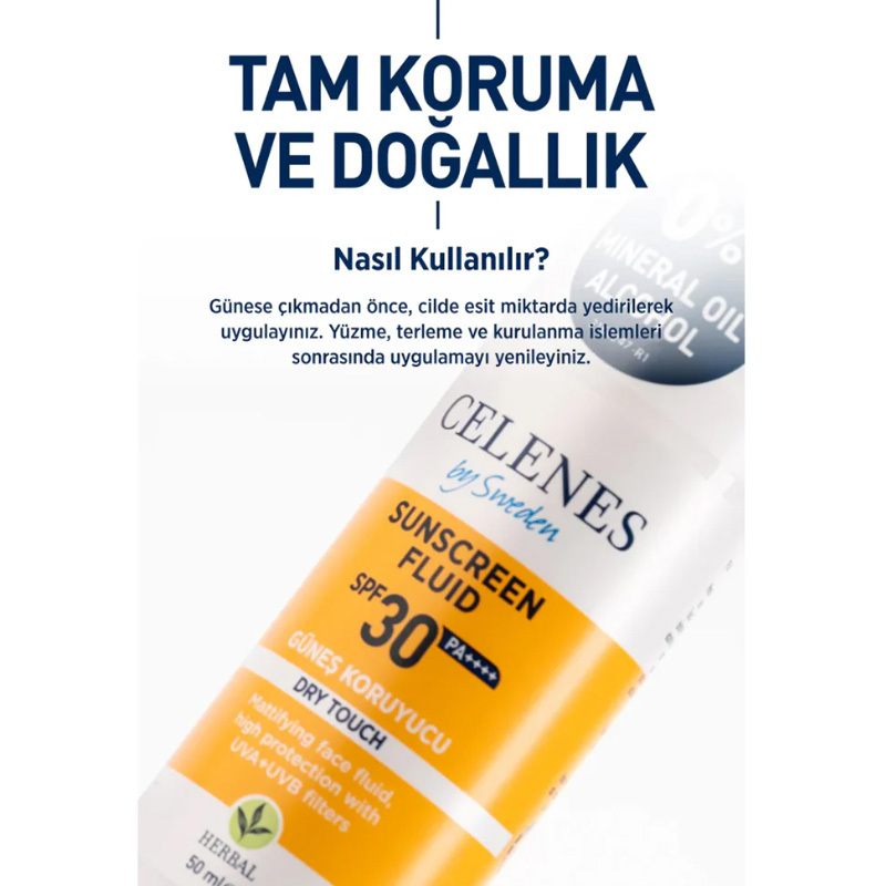 Celenes By Sweden Herbal Dry Touch Spf30+ Mat Bitişli Güneş Kremi 50 ml