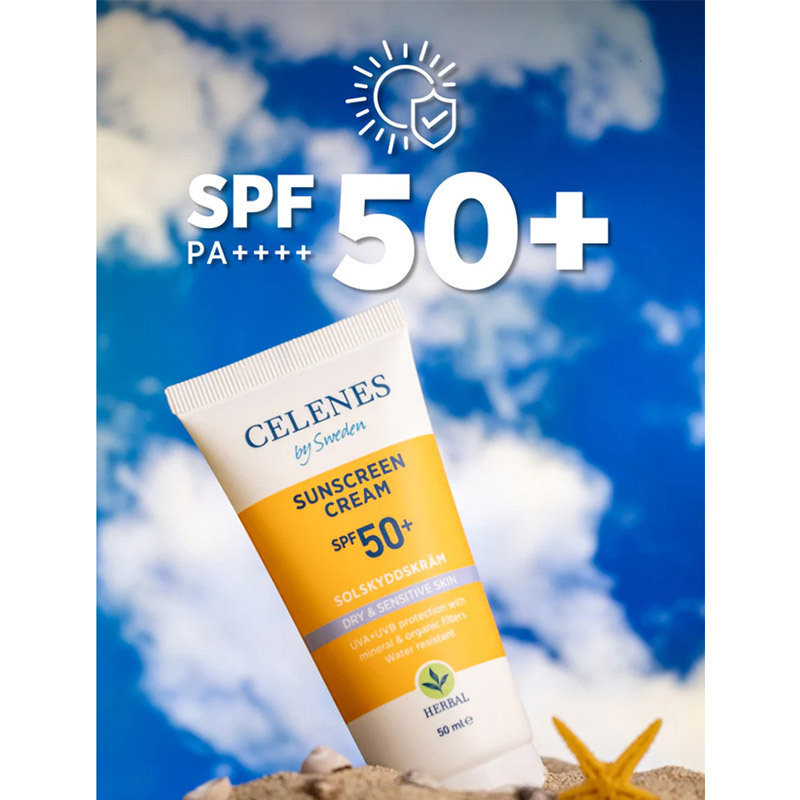 Celenes By Sweden Herbal Kuru ve Hassas Ciltler İçin Güneş Kremi SPF50+ 50 ml