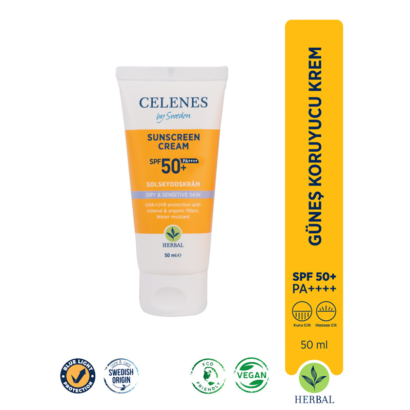 Celenes By Sweden Herbal Kuru ve Hassas Ciltler İçin Güneş Kremi SPF50+ 50 ml
