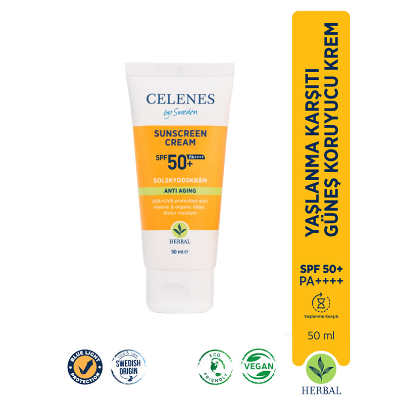 Celenes By Sweden Herbal Yaşlanma Karşıtı SPF50+ Güneş Kremi 50 ml