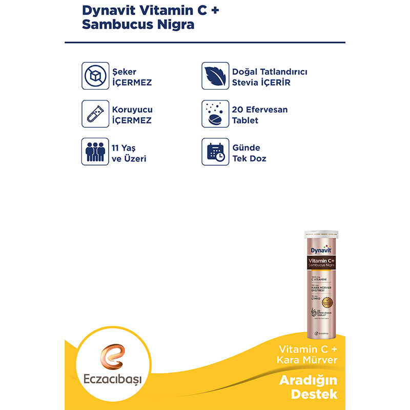 Eczacıbaşı Dynavit Vitamin C + Sambucus Nigra 15 Efervesan Tablet