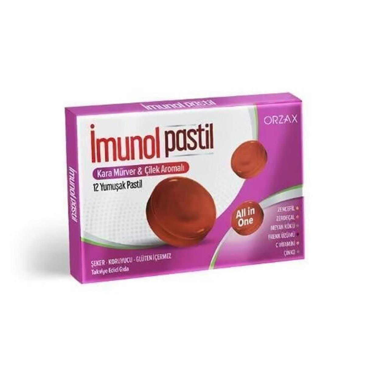 İMUNOL PASTİL KARA MÜRVER ÇİLEK AROMALI 12 YUMUŞAK PASTİL