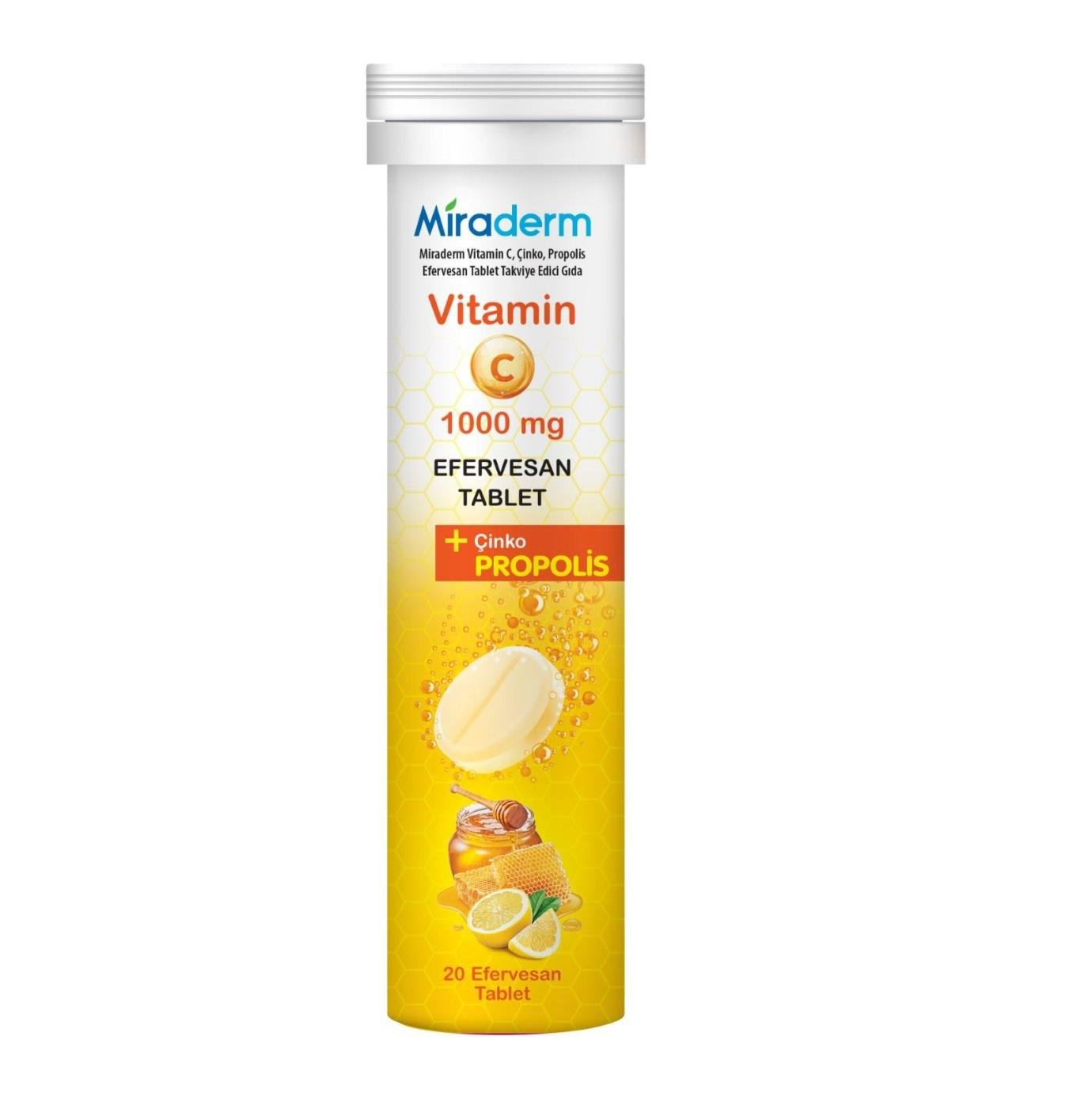 Miraderm Propolis Vitamin C Çinko 20 Efervesan Tablet