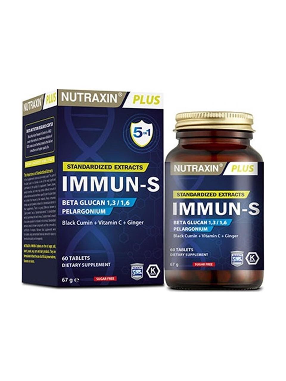 NUTRAXIN IMMUN-S 60 TABLET BETA GLUKAN AFRİKA SARDUNYASI ÇÖREK OTU ZENCEFİL VİTAMİN C