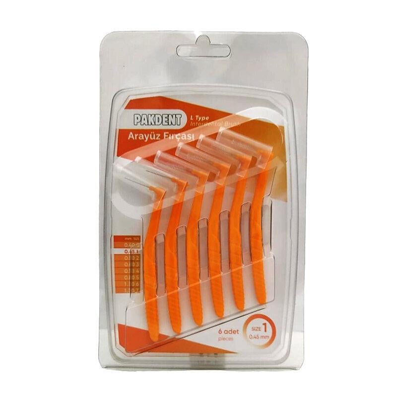 PAKDENT ARAYÜZ FIRÇASI SIZE 1 0.45MM TURUNCU 6 ADET L TİPİ