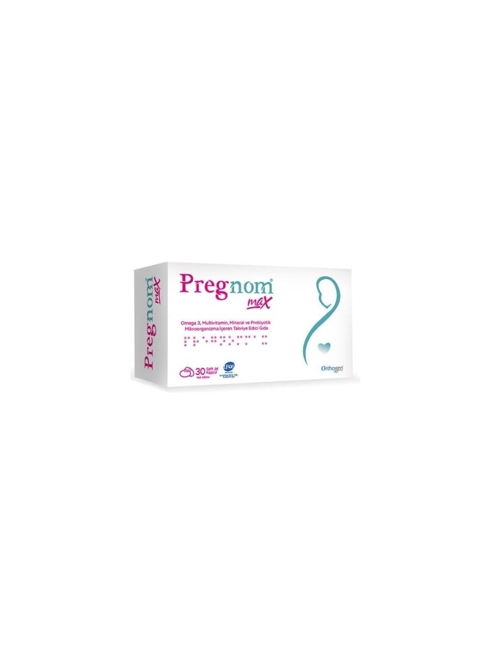 PREGNOM MAX 30 KAPSÜL OMEGA 3 VİTAMİN MİNERAL PROBİYOTİK MİKROORGANİZMA