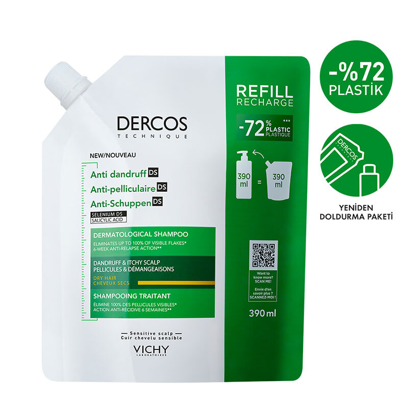 Vichy Dercos Anti Dandruff Kepek Karşıtı Şampuan 390ml - Kuru Saçlar - Refill