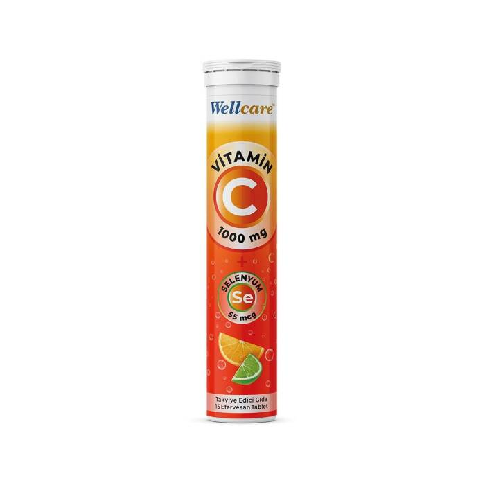 Wellcare Vitamin C 1000 mg + Selenyum 55 mcg 15 Efervesan Tablet
