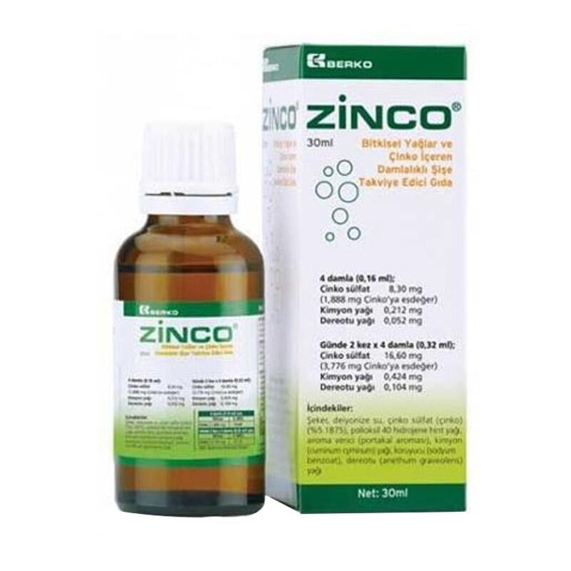 ZINCO 30ML BİTKİSEL YAĞLAR ÇİNKO İÇEREN DAMLALIKLI ŞİŞE