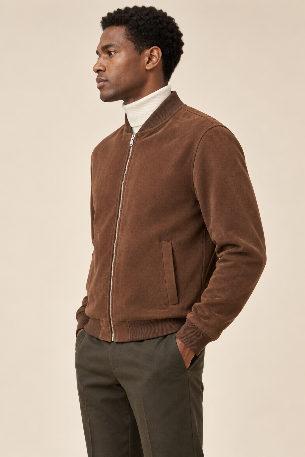 FIGO Dik Yaka Fermuarlı Erkek Süet Mont