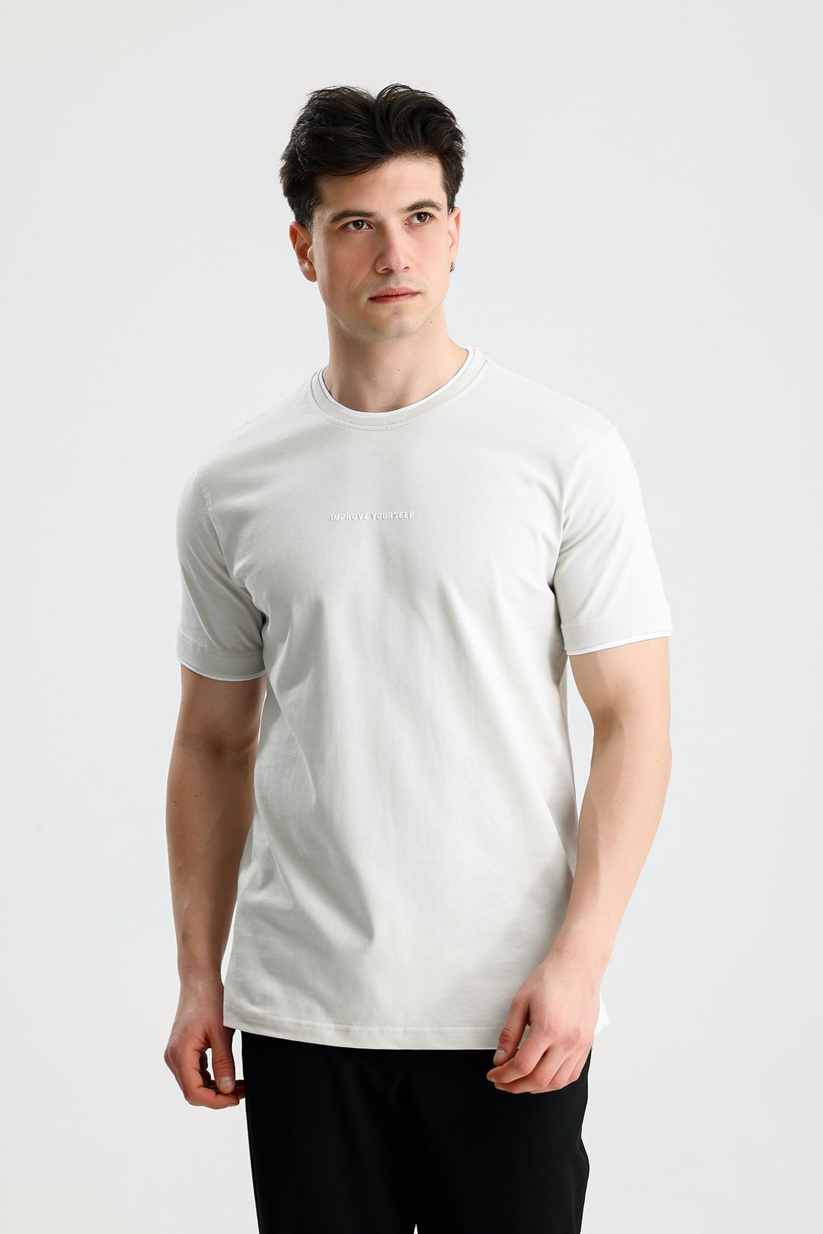 FİGO Erkek Beyaz Oversize Bisiklet Yaka Basic Tişört