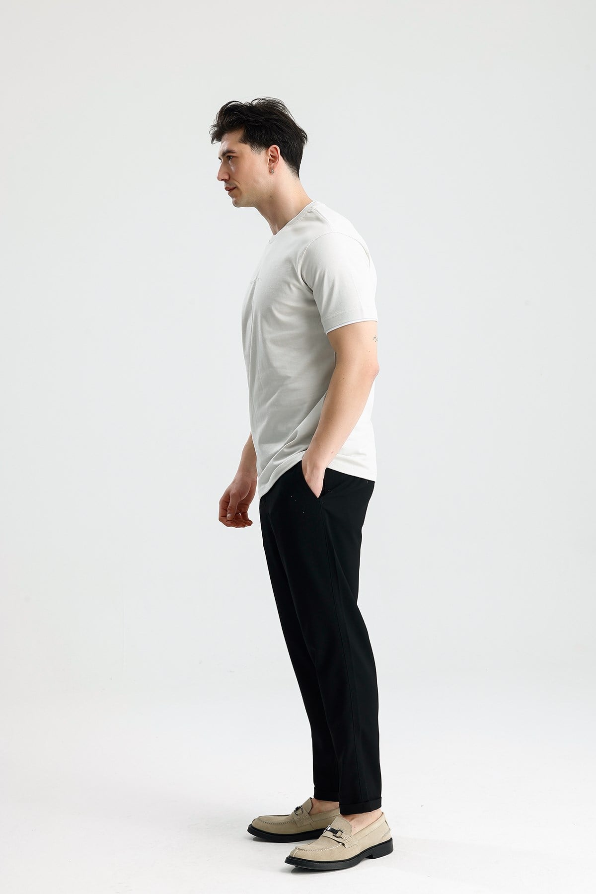 FİGO Erkek Beyaz Oversize Bisiklet Yaka Basic Tişört