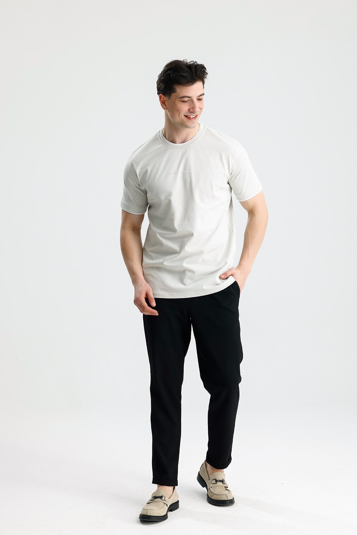 FİGO Erkek Beyaz Oversize Bisiklet Yaka Basic Tişört