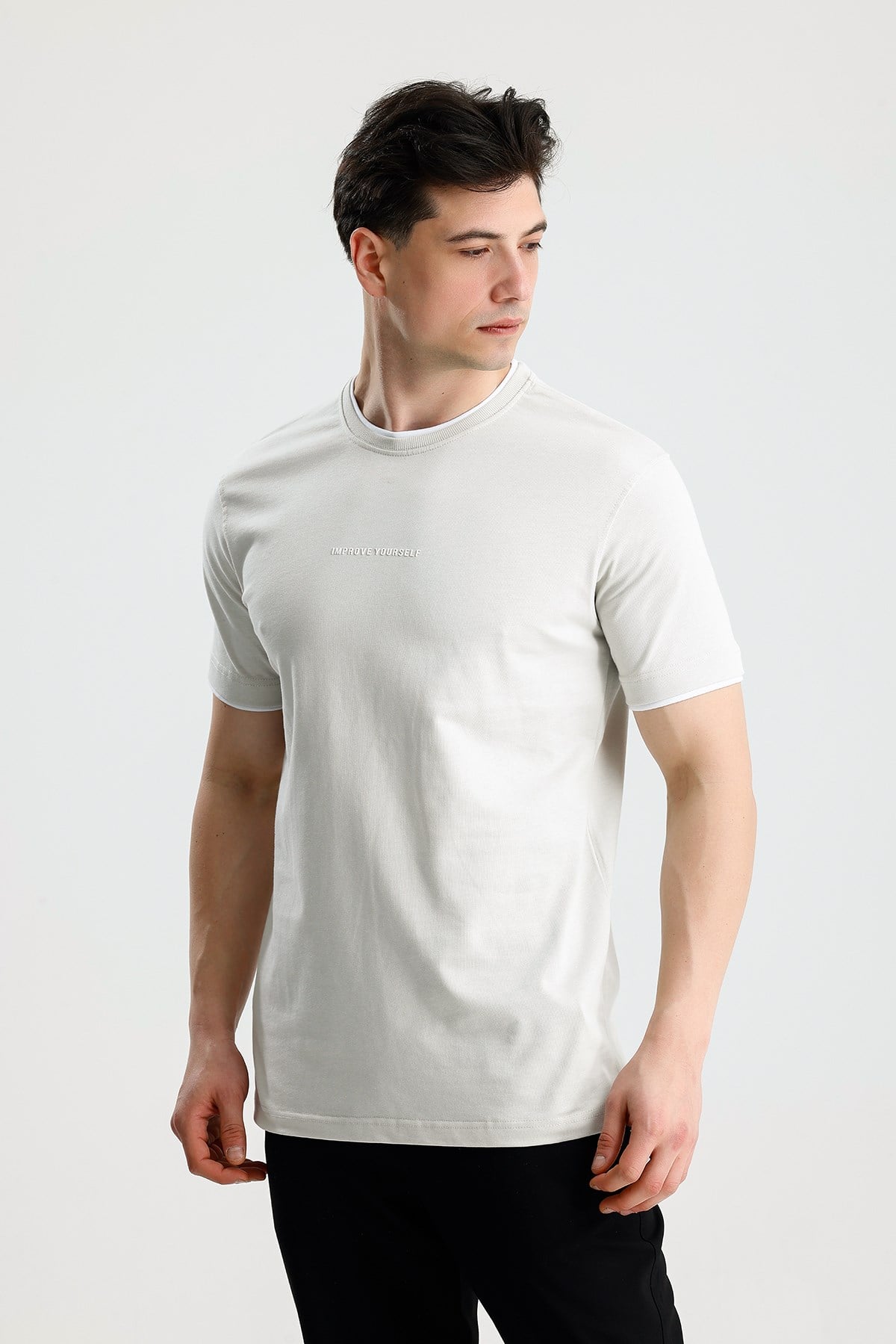 FİGO Erkek Beyaz Oversize Bisiklet Yaka Basic Tişört