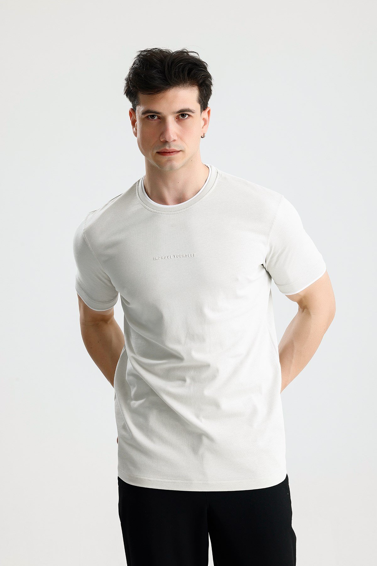 FİGO Erkek Beyaz Oversize Bisiklet Yaka Basic Tişört