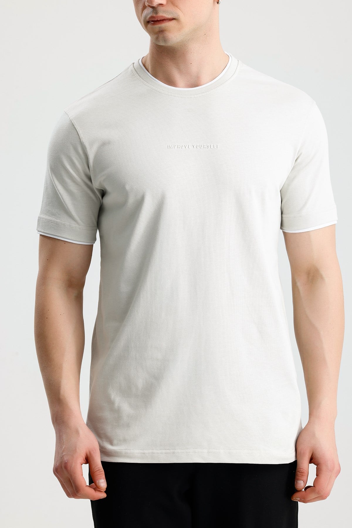 FİGO Erkek Beyaz Oversize Bisiklet Yaka Basic Tişört
