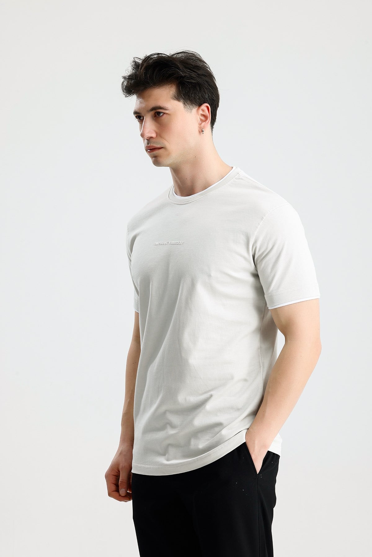 FİGO Erkek Beyaz Oversize Bisiklet Yaka Basic Tişört