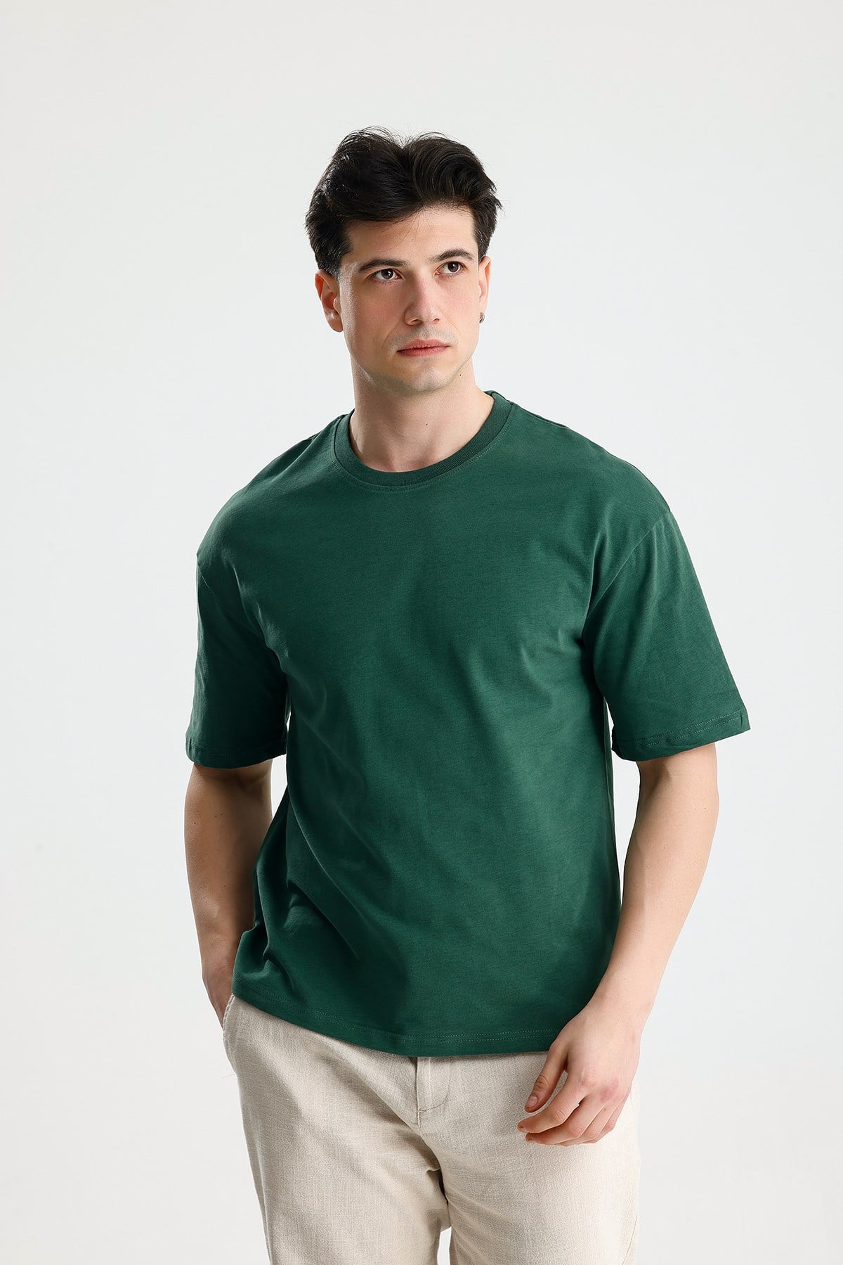 FİGO Erkek Oversize Bisiklet Yaka Basic Tişört