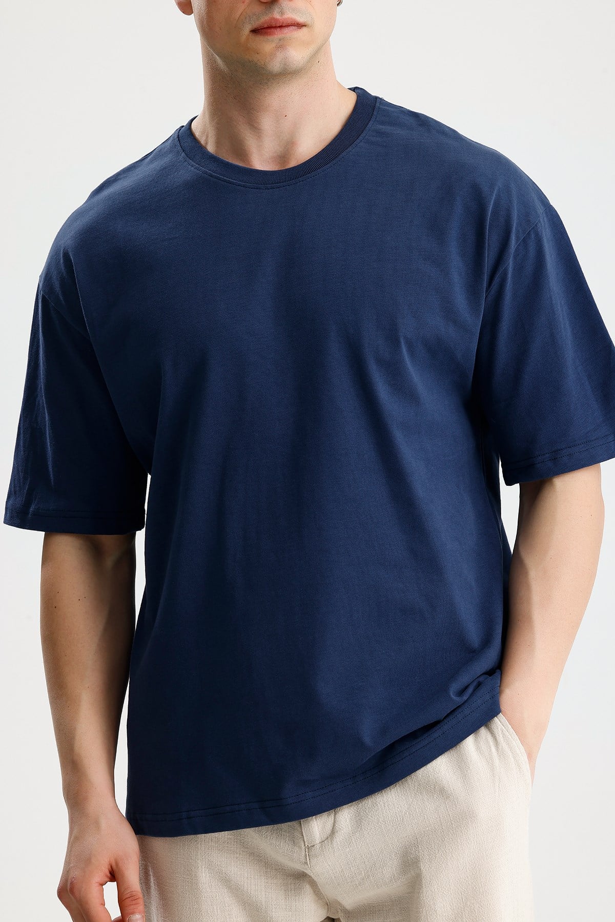 FİGO Erkek Oversize Bisiklet Yaka Basic Tişört