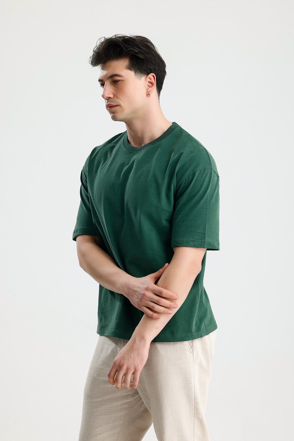 FİGO Erkek Oversize Bisiklet Yaka Basic Tişört