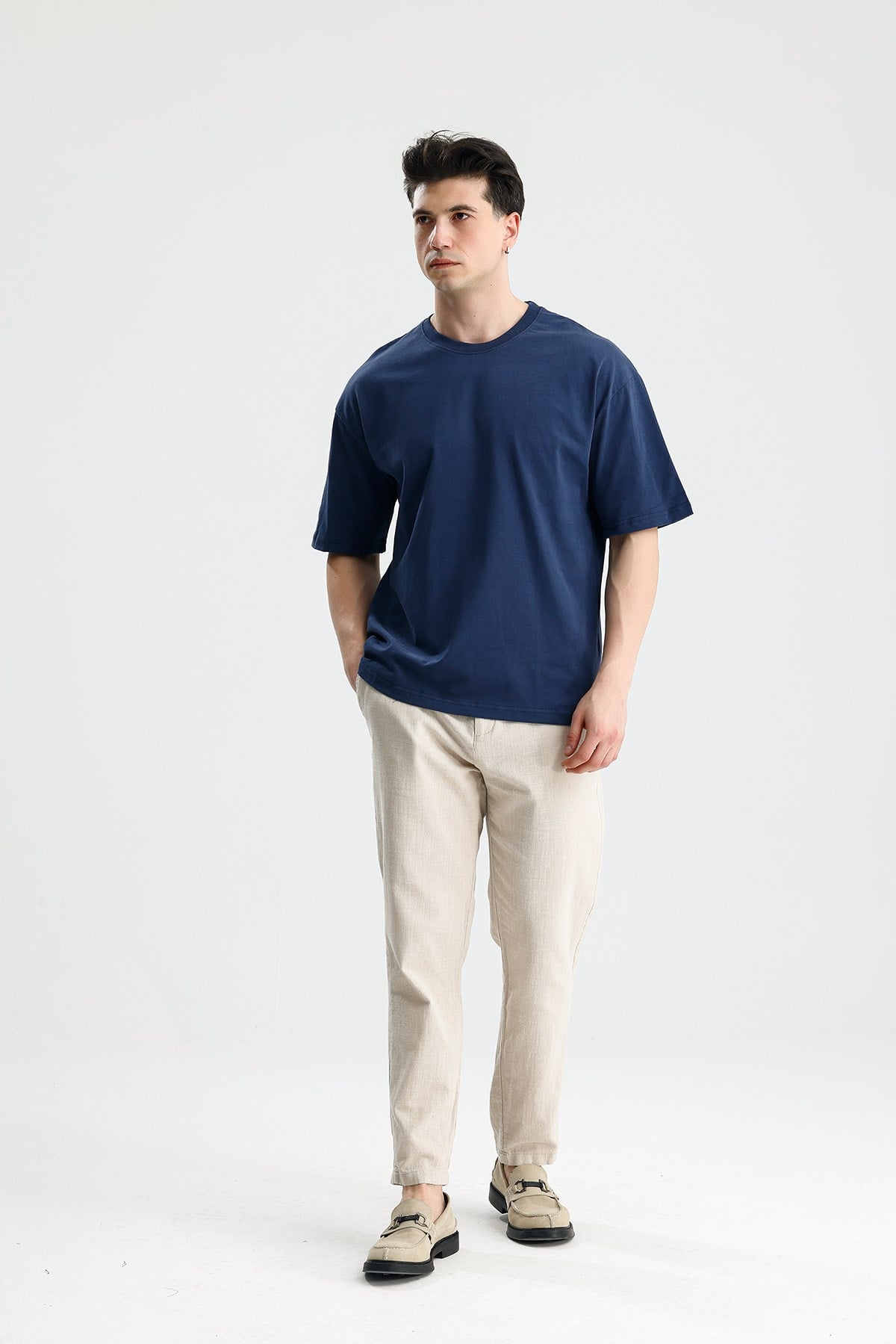 FİGO Erkek Oversize Bisiklet Yaka Basic Tişört