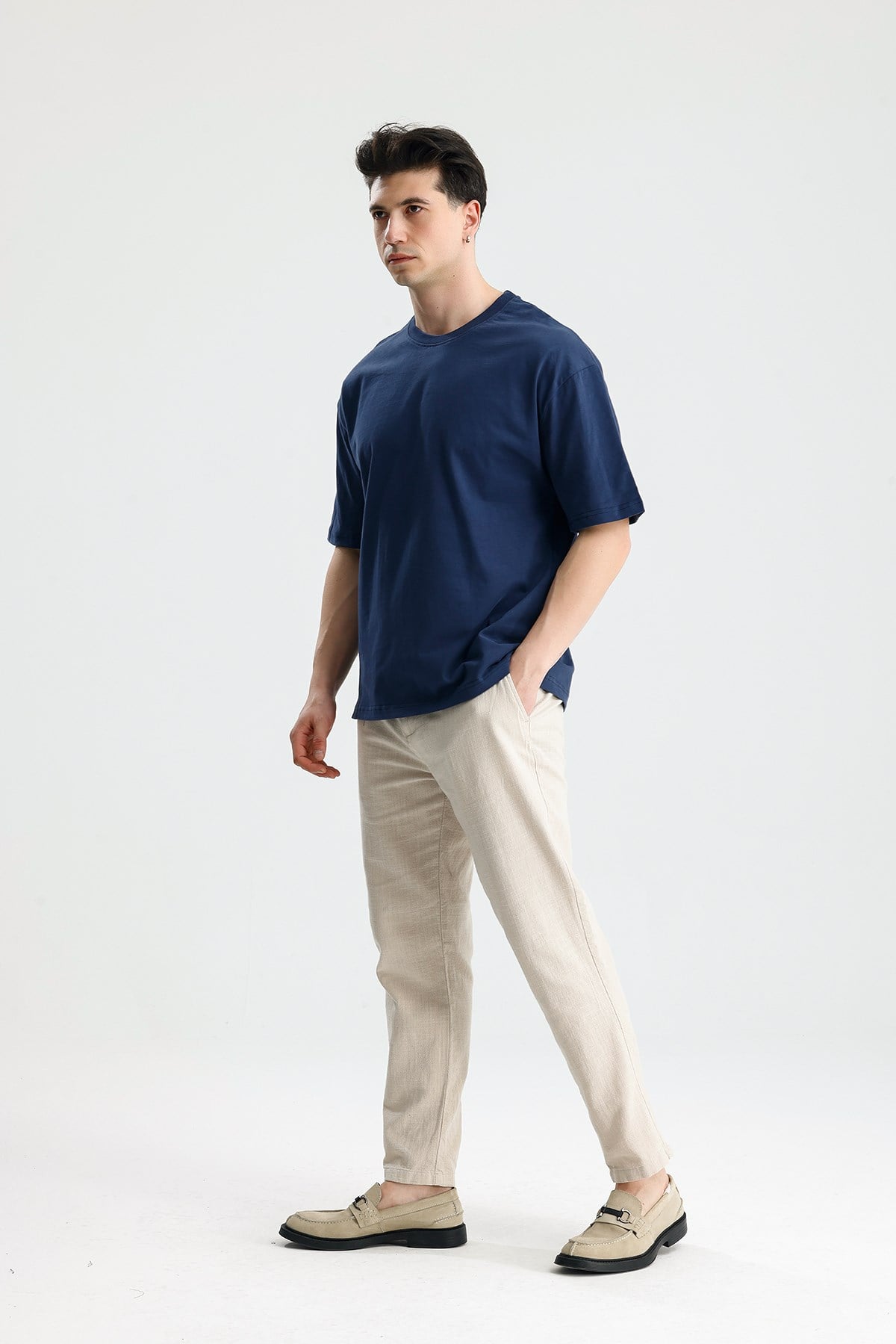 FİGO Erkek Oversize Bisiklet Yaka Basic Tişört