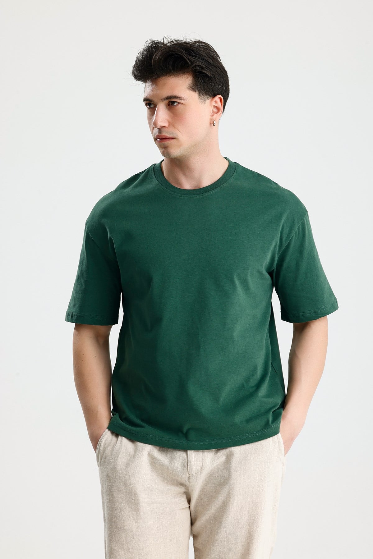 FİGO Erkek Oversize Bisiklet Yaka Basic Tişört