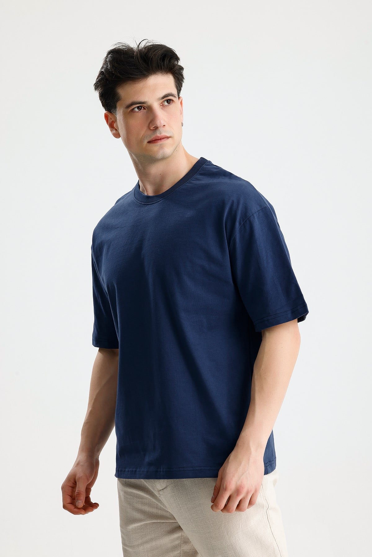 FİGO Erkek Oversize Bisiklet Yaka Basic Tişört