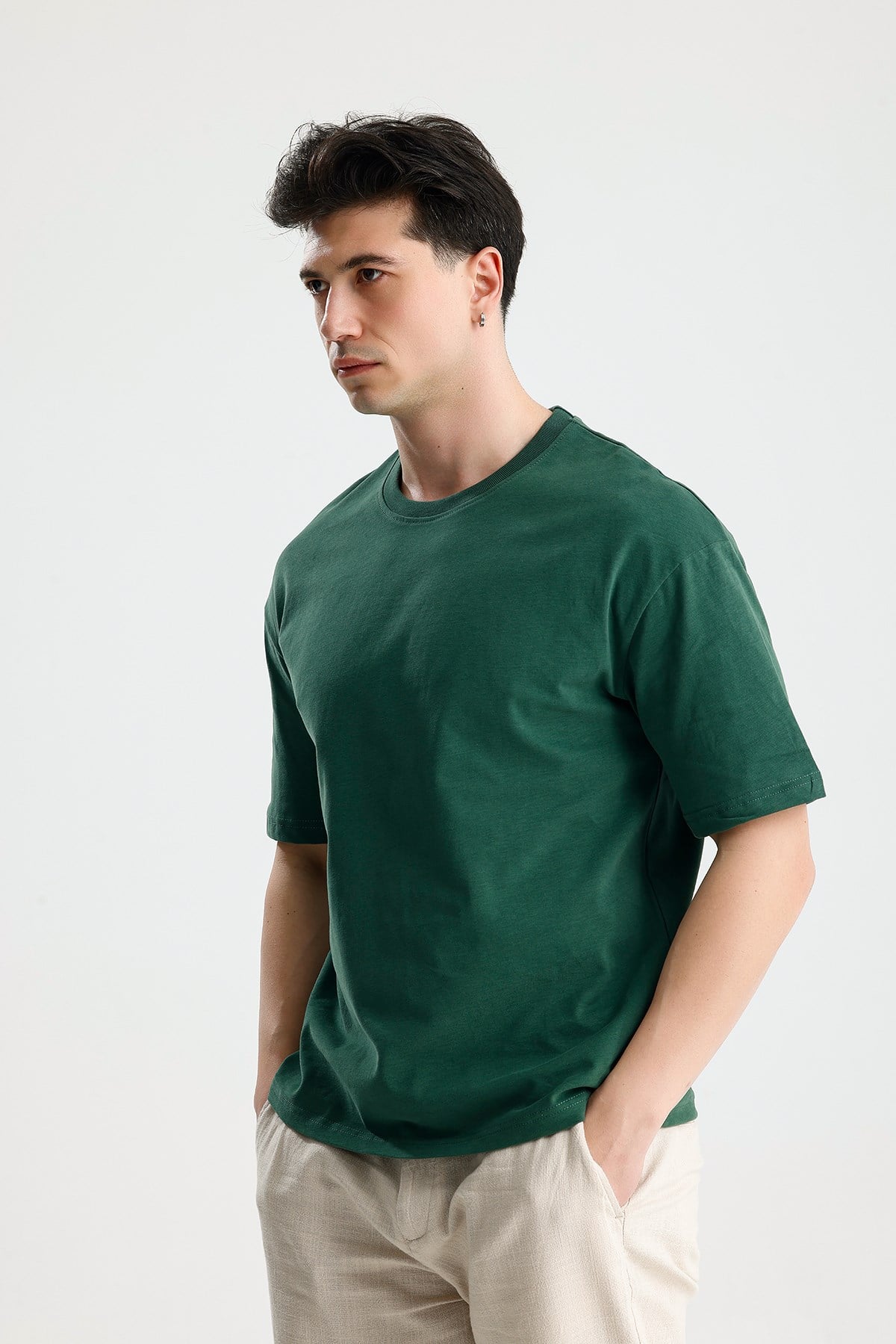 FİGO Erkek Oversize Bisiklet Yaka Basic Tişört