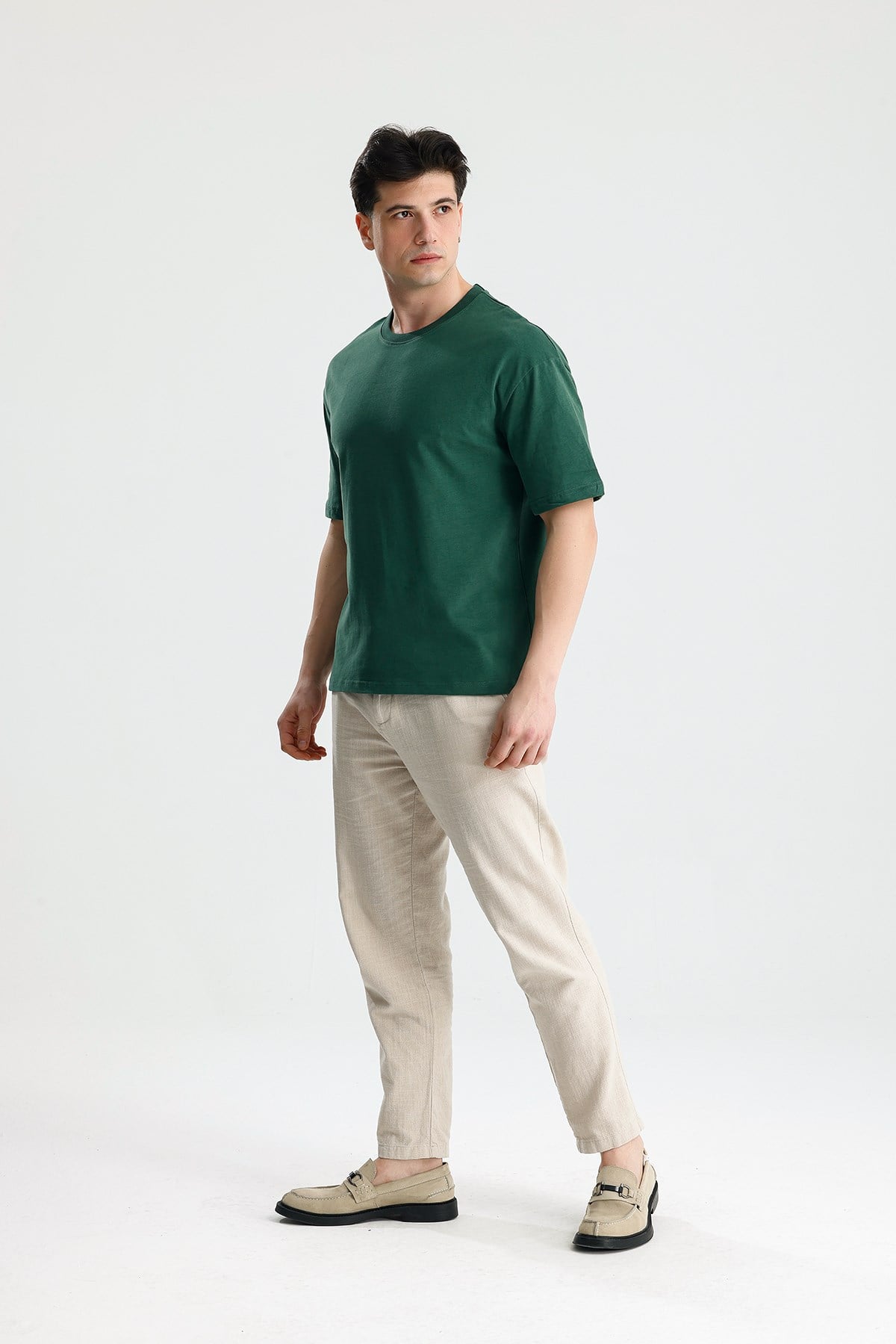 FİGO Erkek Oversize Bisiklet Yaka Basic Tişört