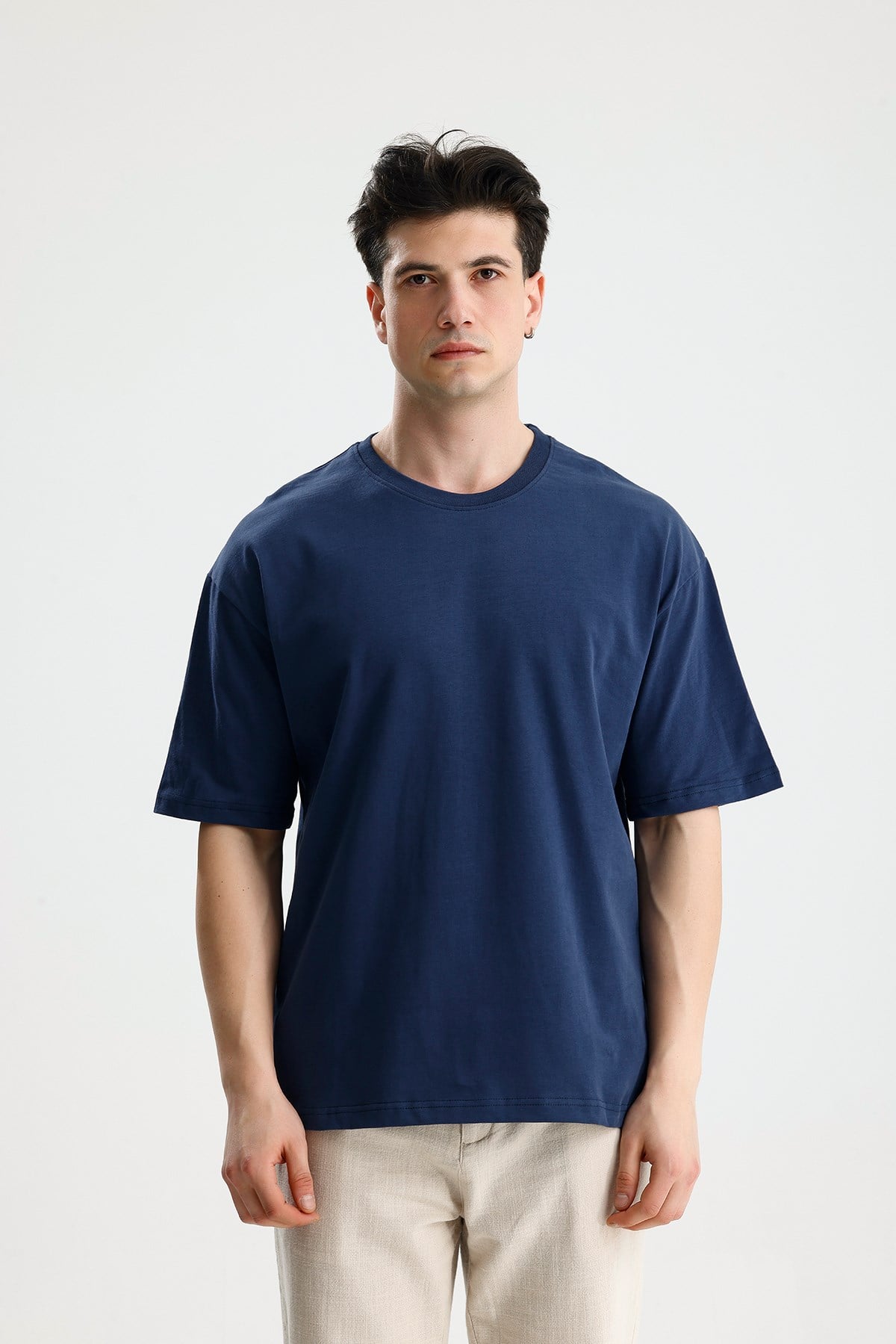 FİGO Erkek Oversize Bisiklet Yaka Basic Tişört