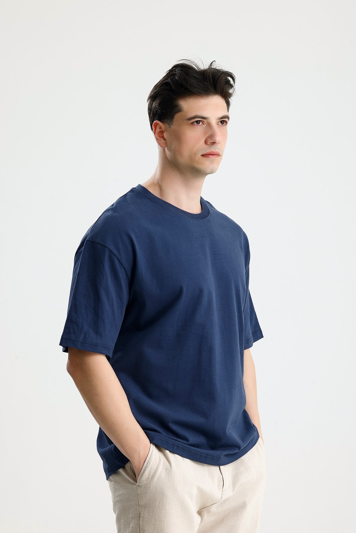 FİGO Erkek Oversize Bisiklet Yaka Basic Tişört