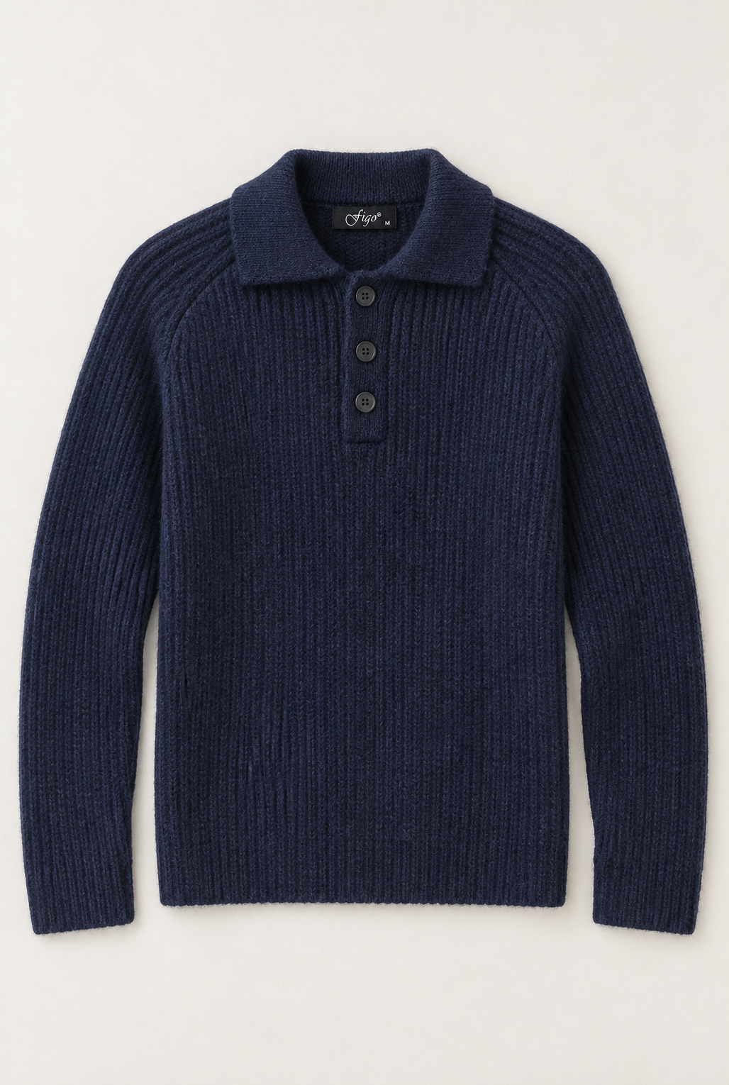 FİGO Erkek Polo Yaka 3 Düğmeli Kalın Örgü Triko Kazak