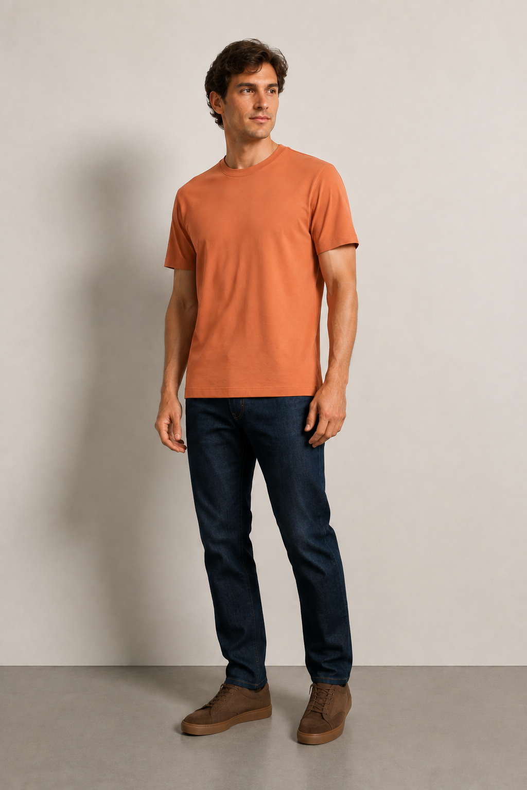 FİGO Erkek Regular Fit Bisiklet Yaka Yan Yırtmaçlı Basic T-Shırt